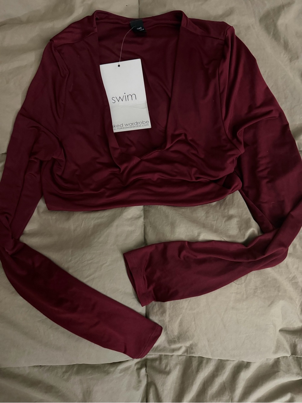 Swim Naked wardrobe Burgundy  Long Sleeve Crop Bikini Set - Picture 2 of 4